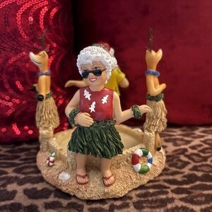 Festive Hula Dancer and Reindeer Figurine